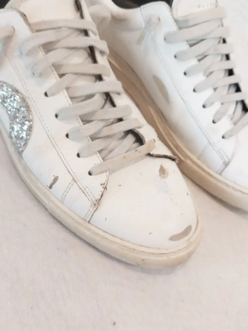 Oliver Cabell Sneakers Womens 7.5 38 White Leather Designer Casual Shoes Glitter